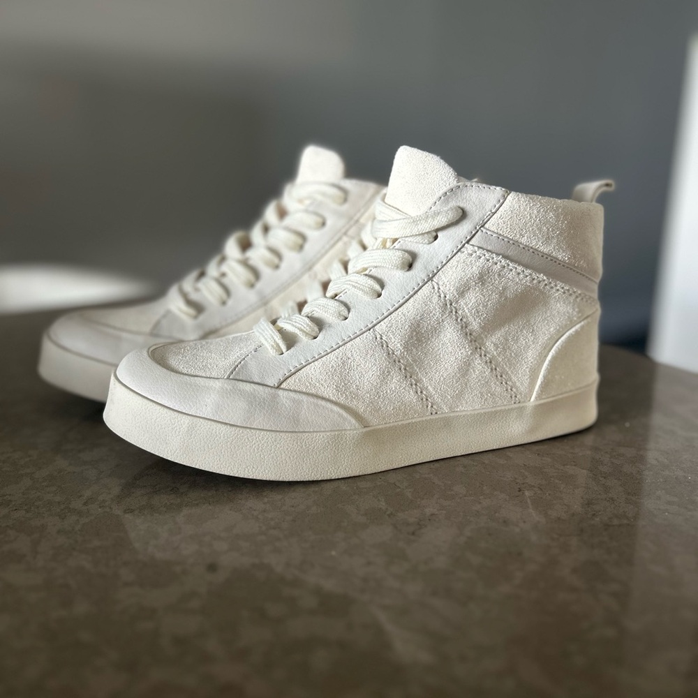 Splendid Women's Lucille Suede Leather White High-Top Sneakers, 7.5